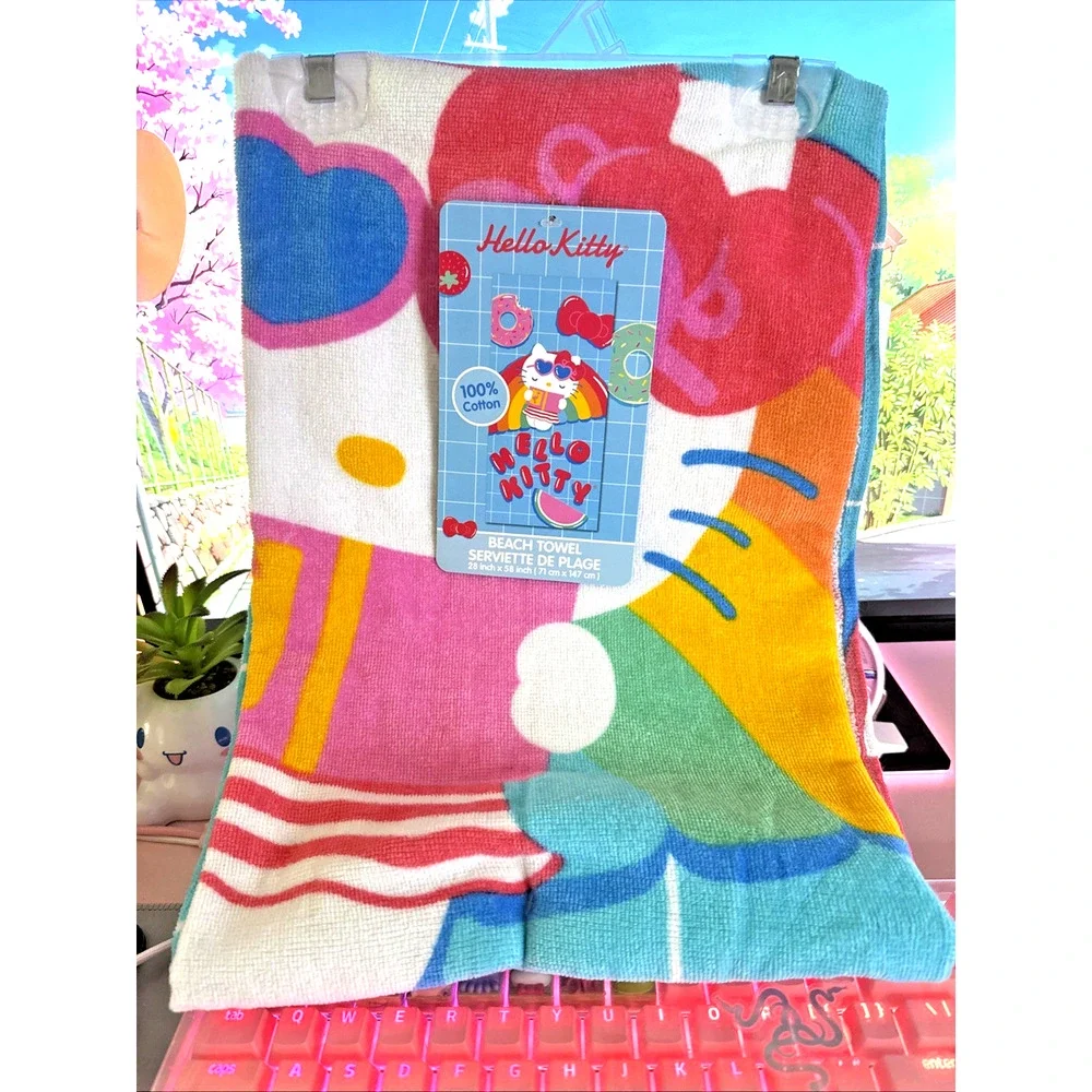 Hello Kitty Beach Towel Blue Rainbow Donut Watermelon Pool Float 2025 Sanrio